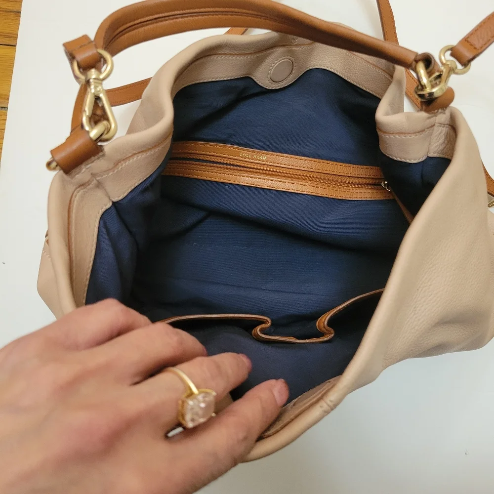 Cole Haan TwoTone Pebble Leather Slouchy Hobo Bag EUC Y2K Boho Chic Quiet Luxury